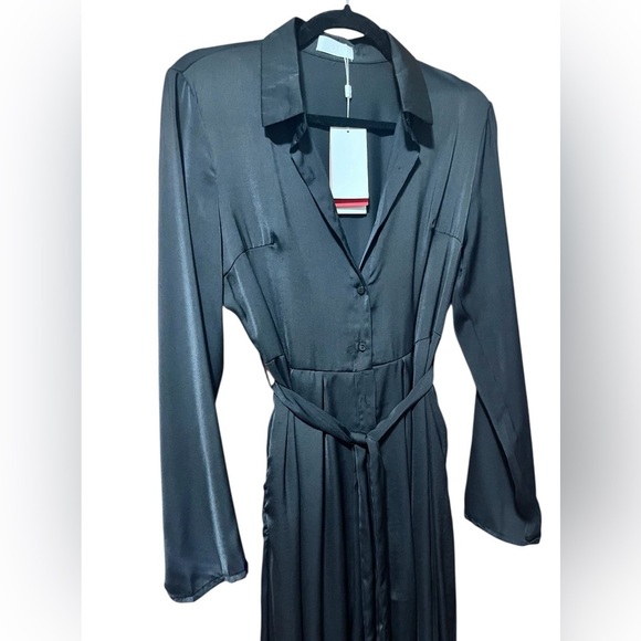 Q2 Black Button Down Long Sleeve Shirt Dress Size M - Picture 3 of 11